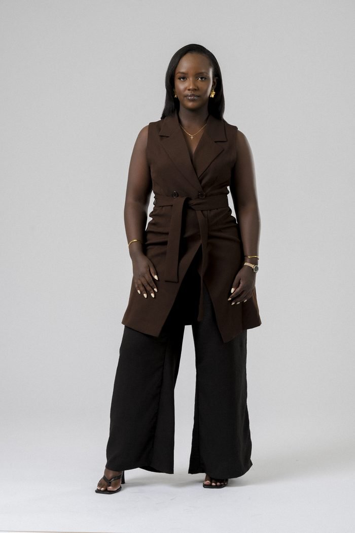 Harmony Wrap Vest Set in Brown