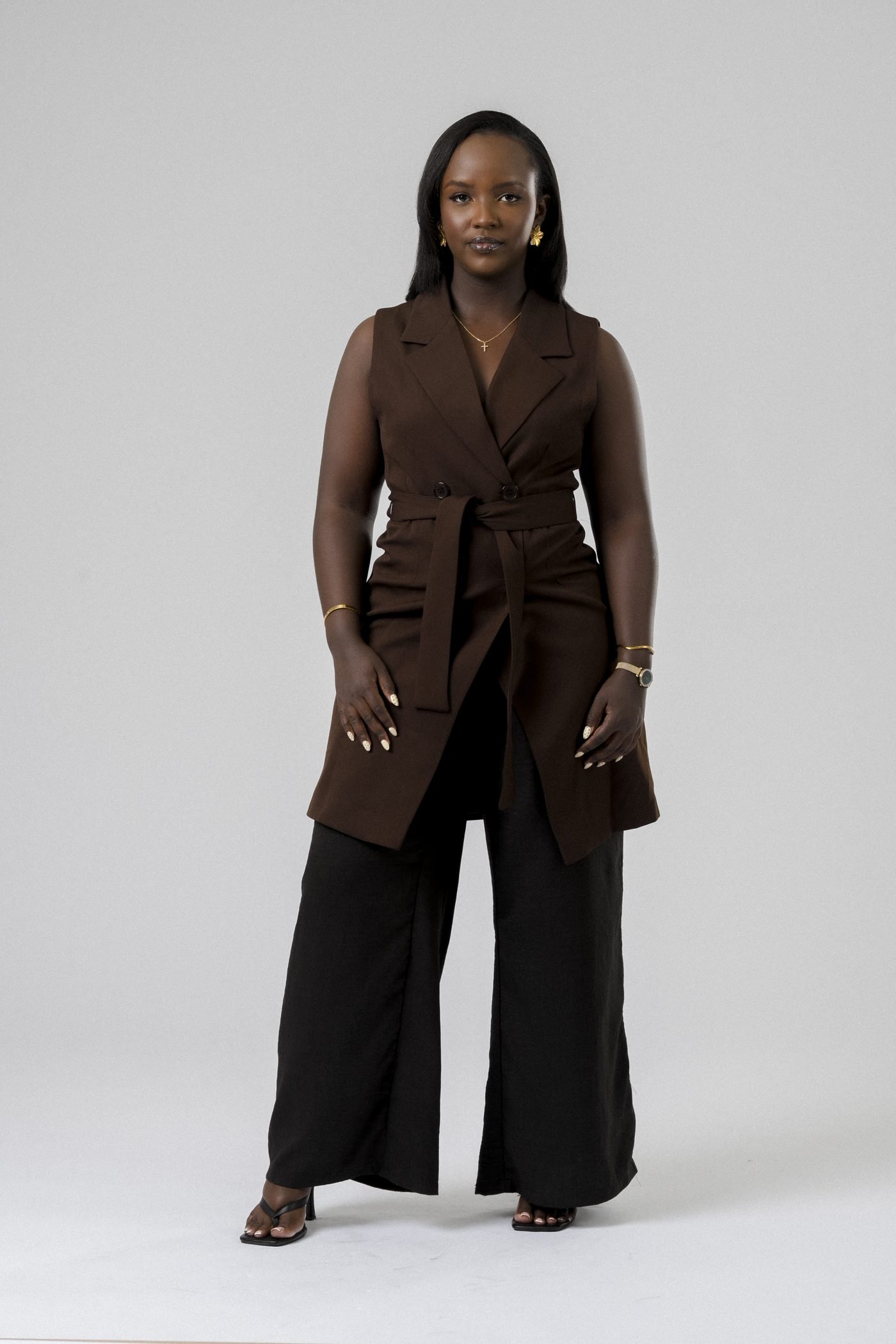 Harmony Wrap Vest Set in Brown