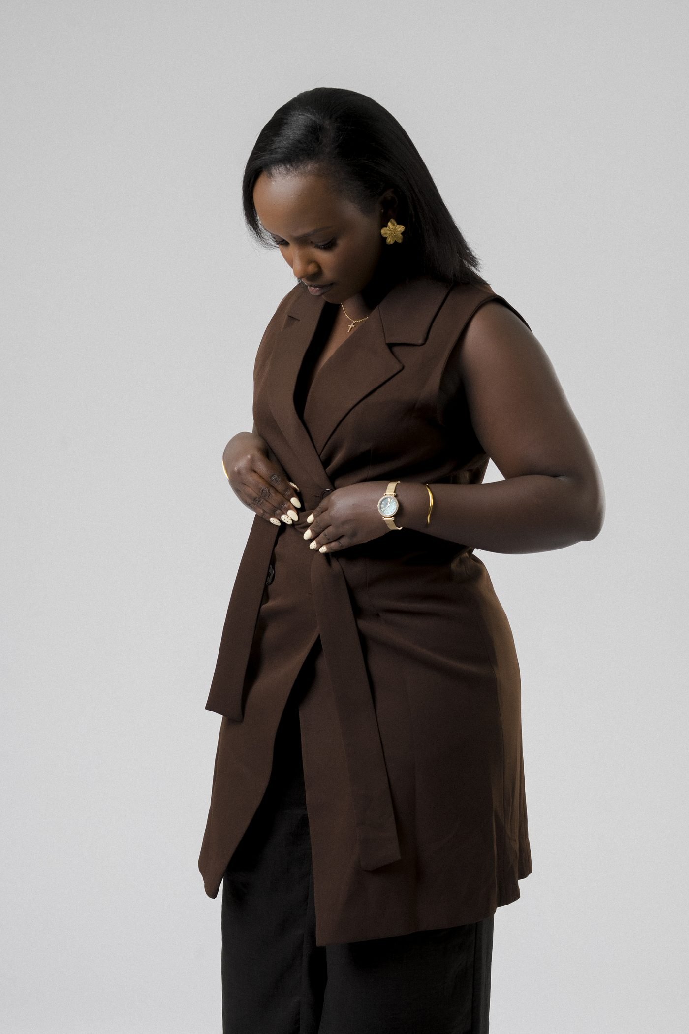 Harmony Wrap Vest Set in Brown