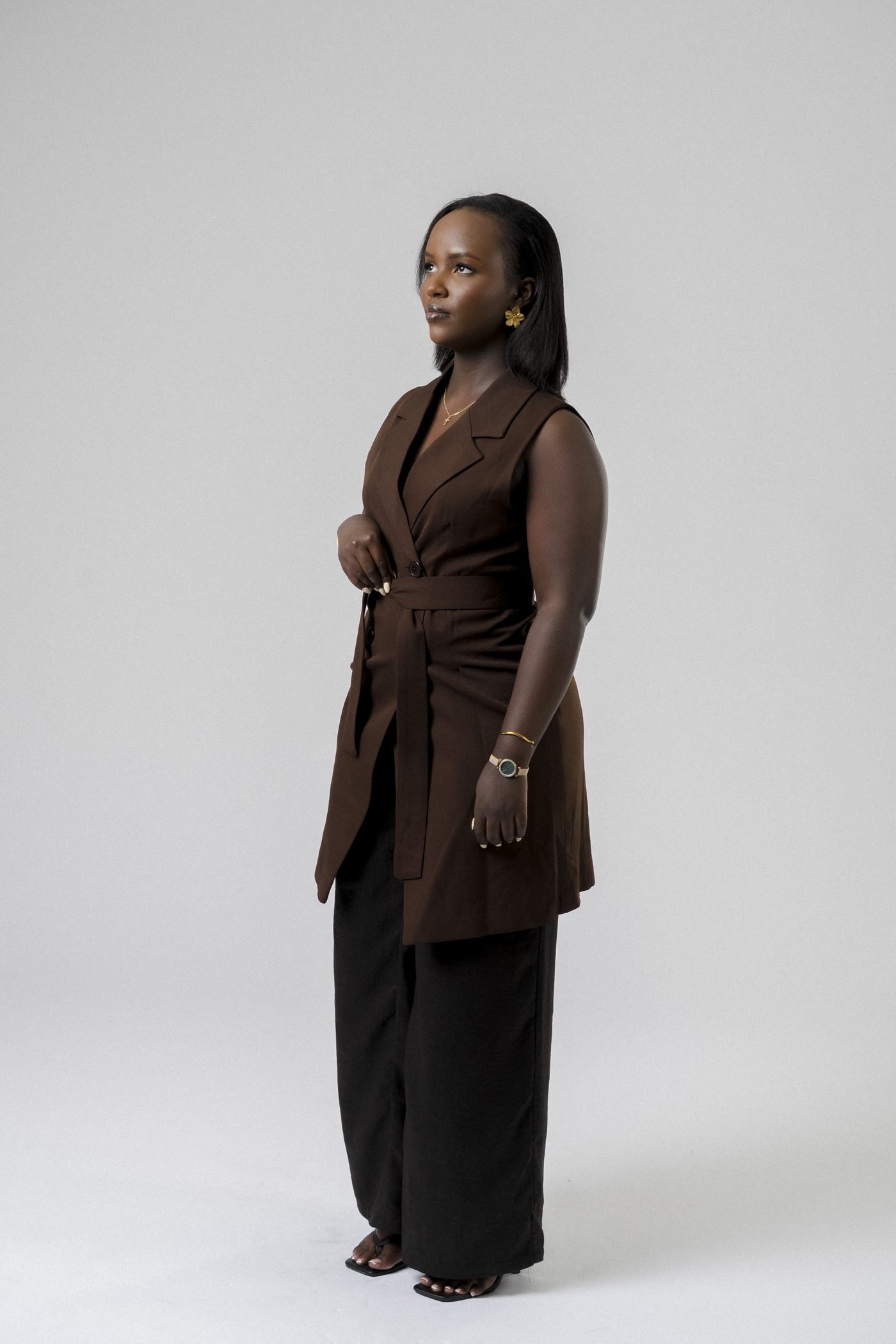 Harmony Wrap Vest Set in Brown