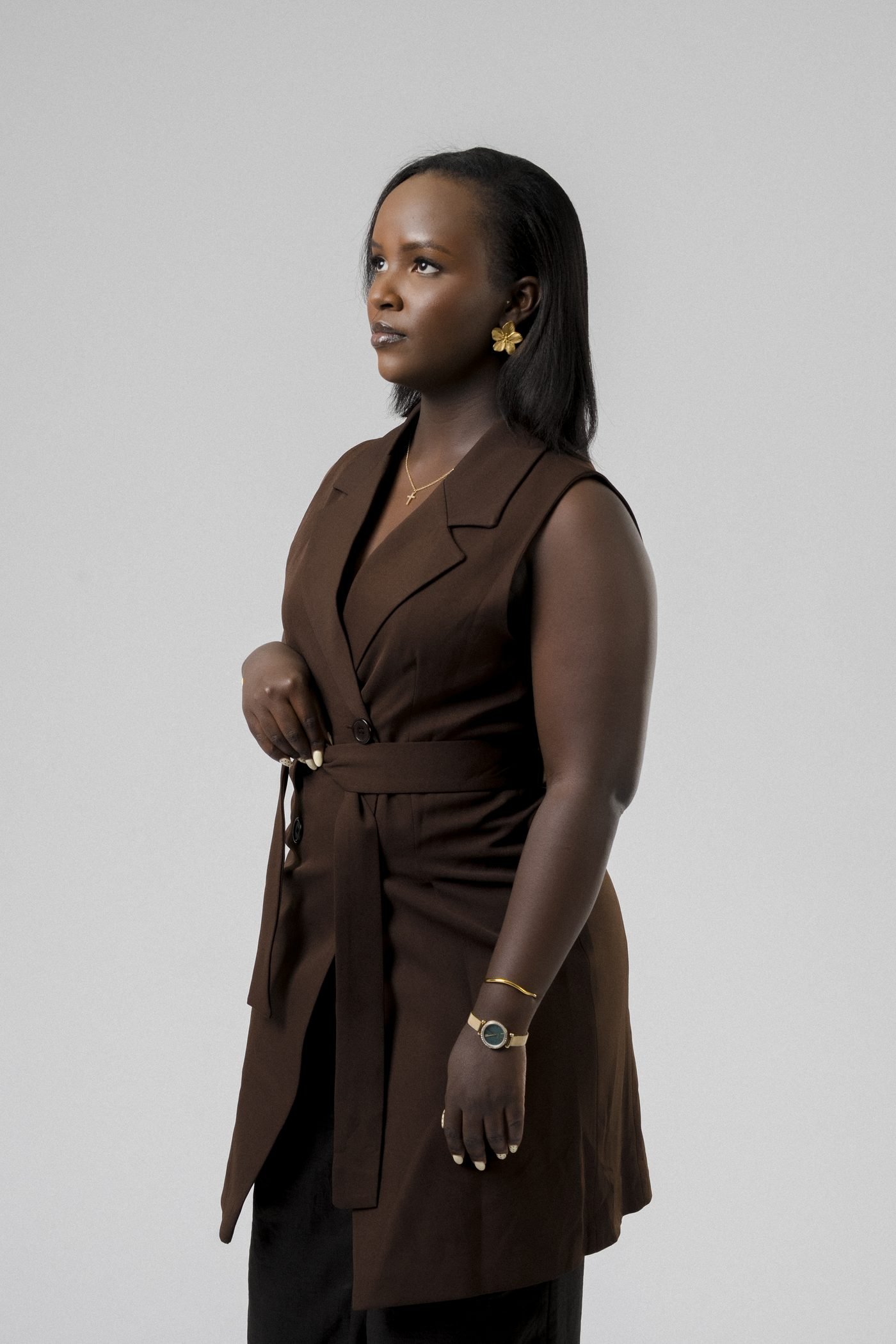 Harmony Wrap Vest Set in Brown