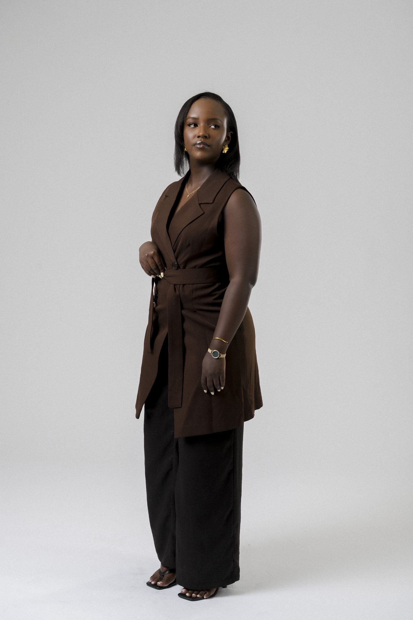 Harmony Wrap Vest Set in Brown