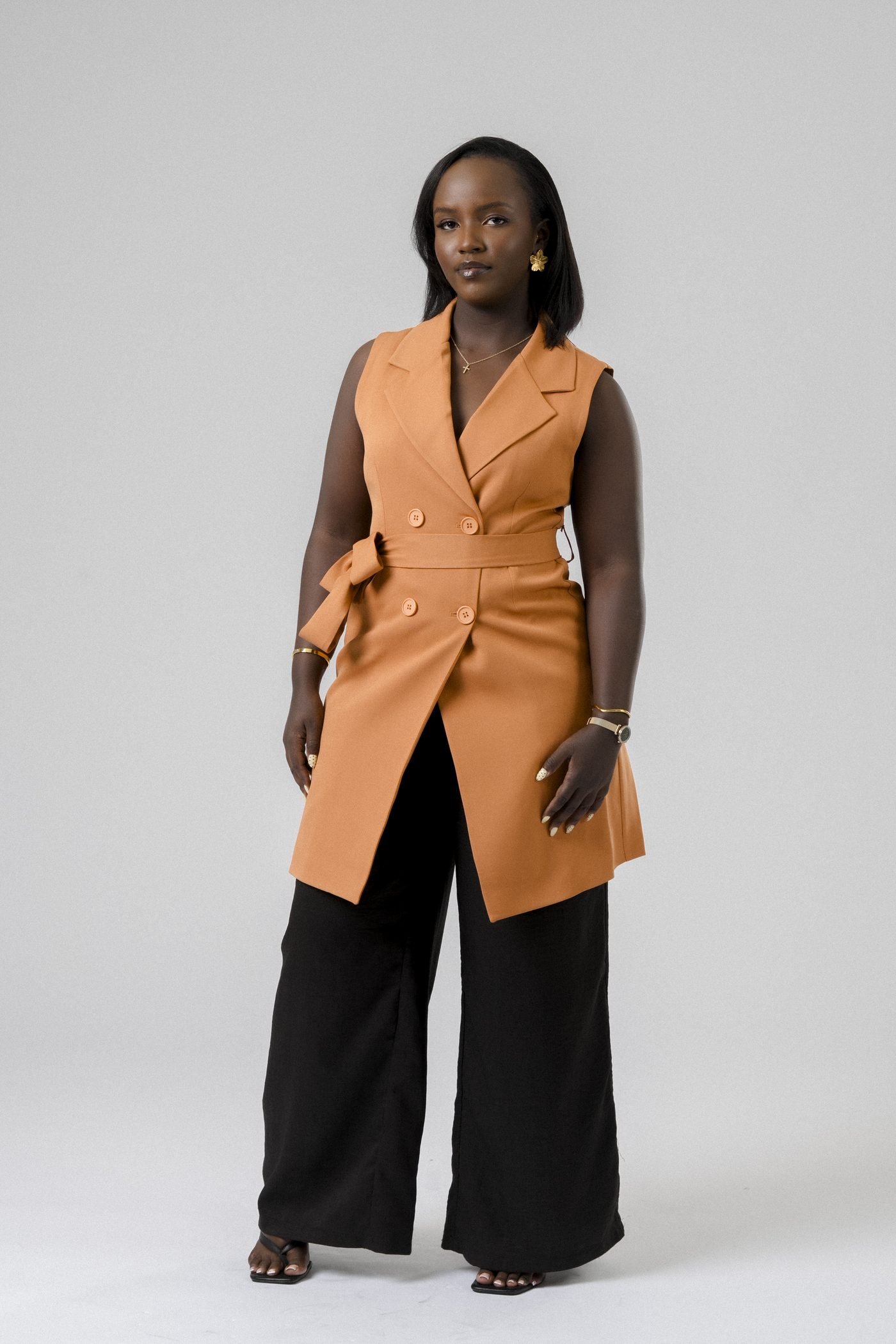 Harmony Wrap Vest Set in Tan
