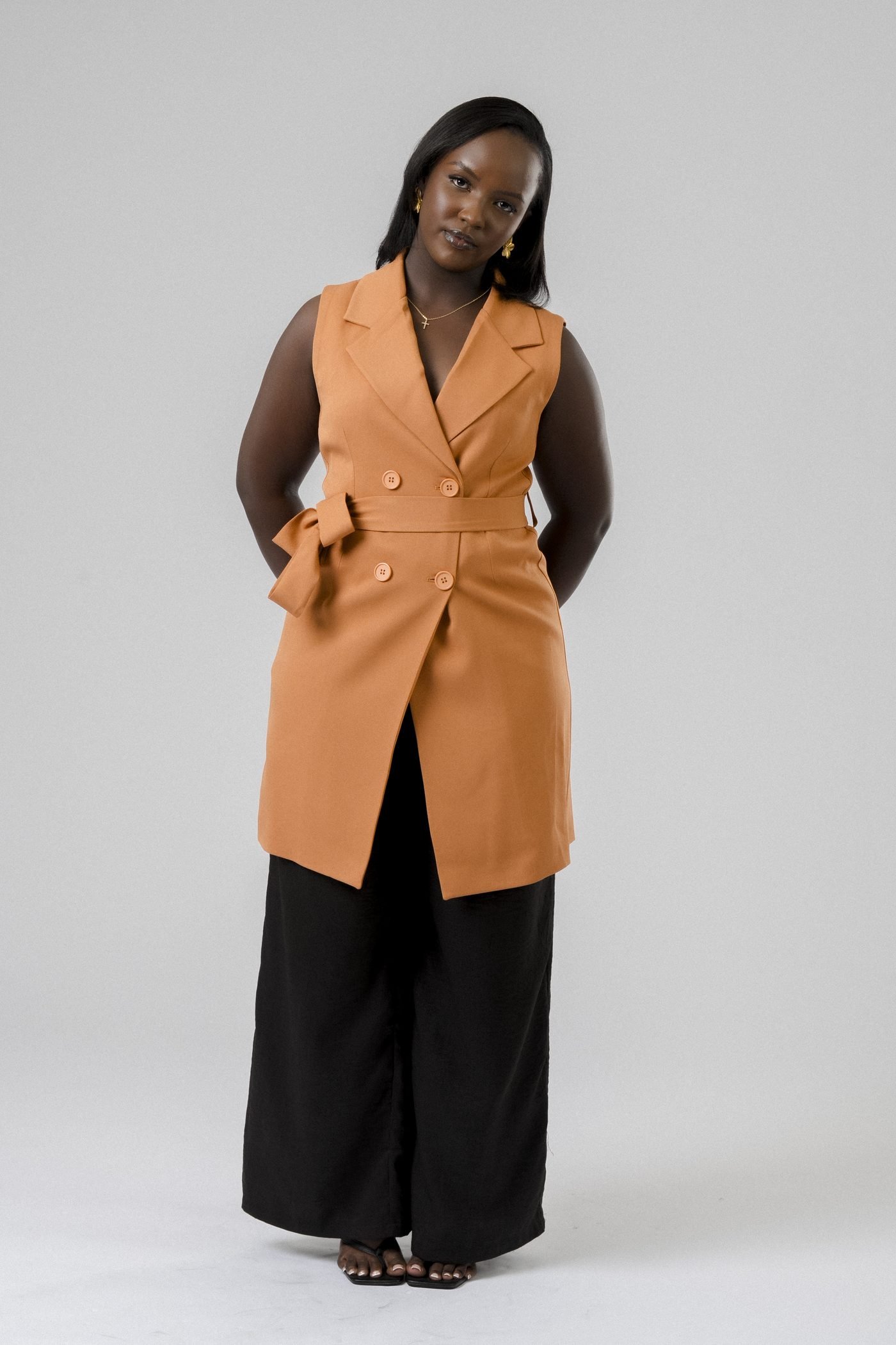Harmony Wrap Vest Set in Tan