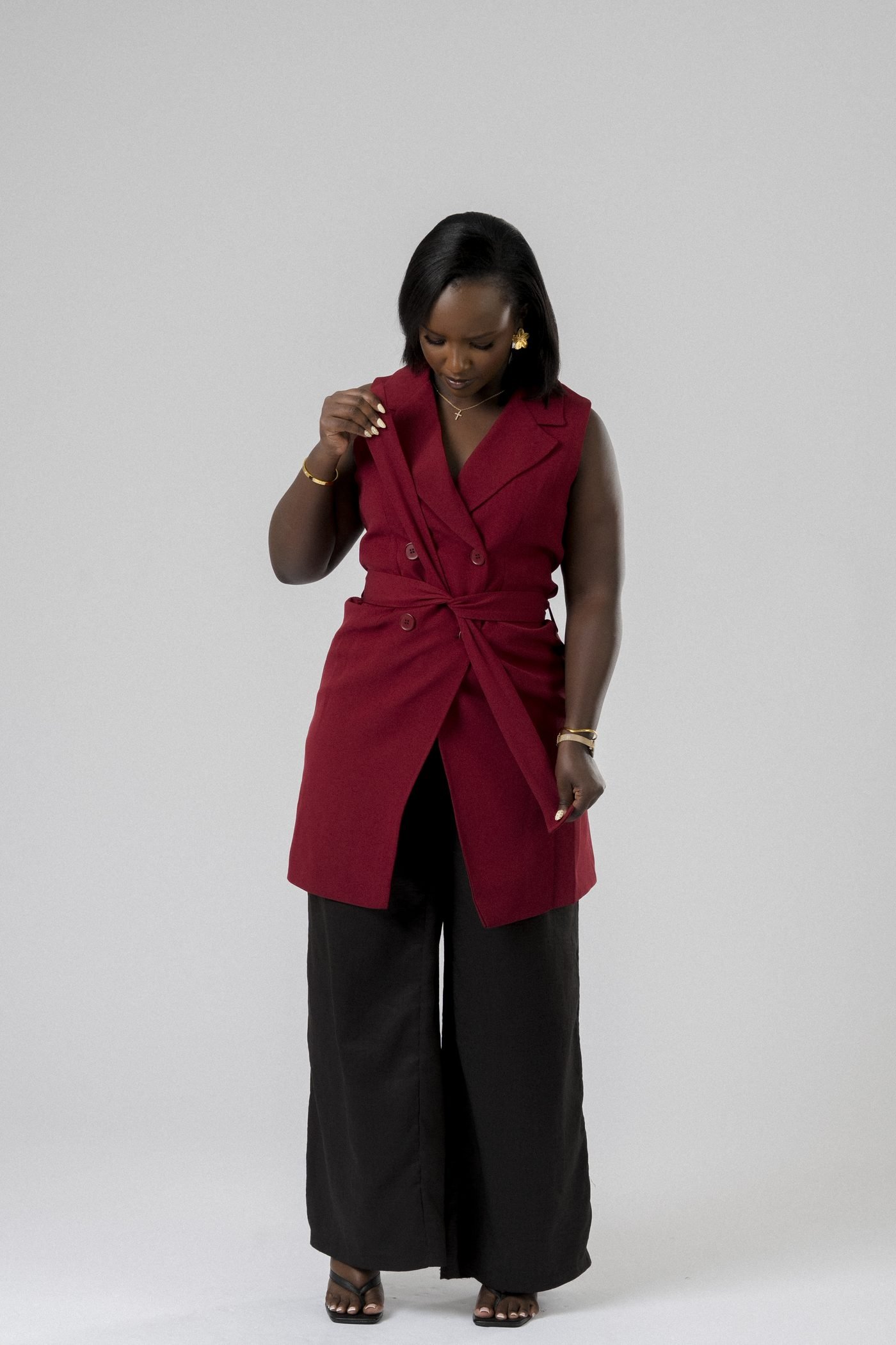 Harmony Wrap Vest Set in Burgundy