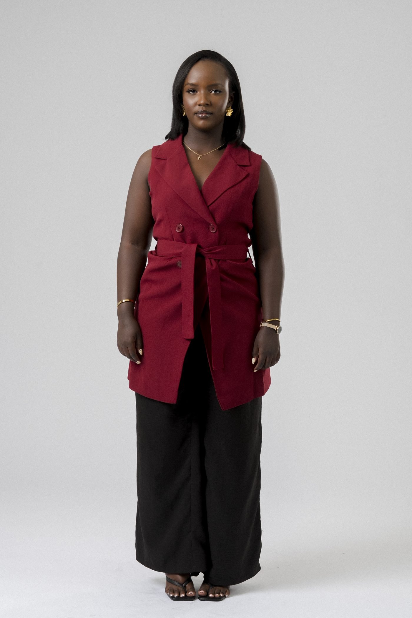 Harmony Wrap Vest Set in Burgundy
