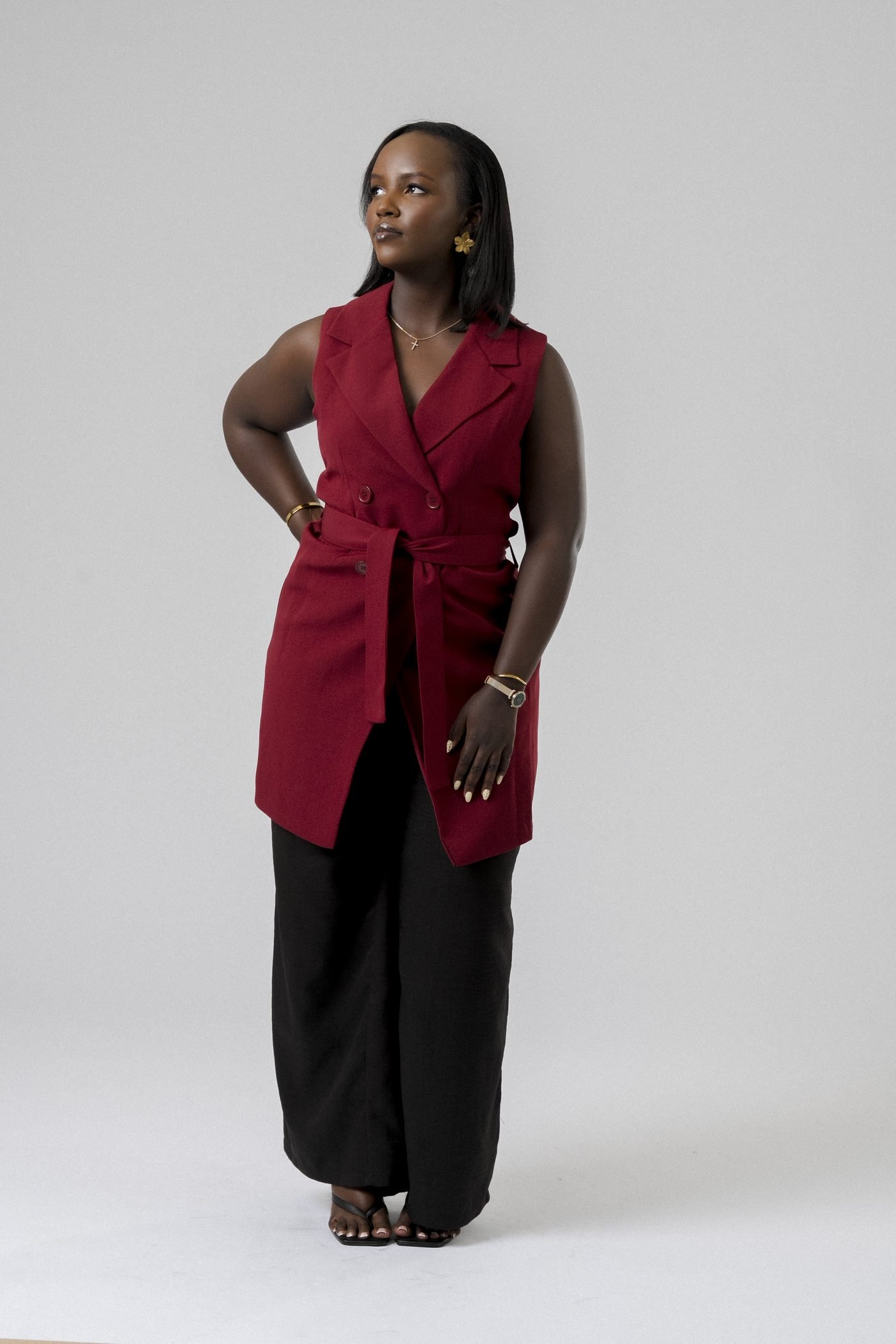 Harmony Wrap Vest Set in Burgundy