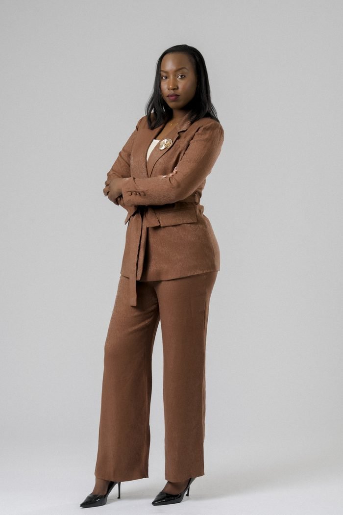 Modern Belted Suit in Brown