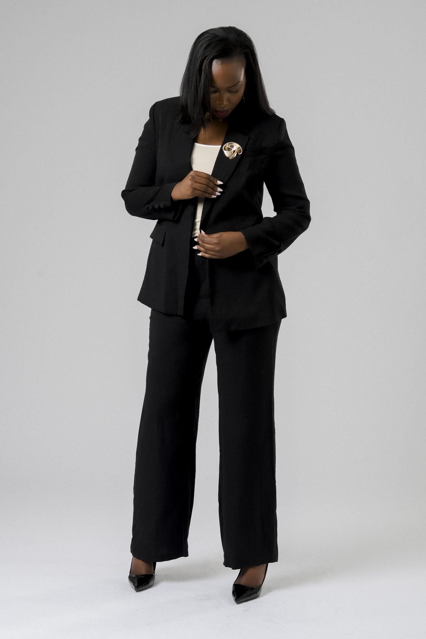 Modern Belted Suit in Black