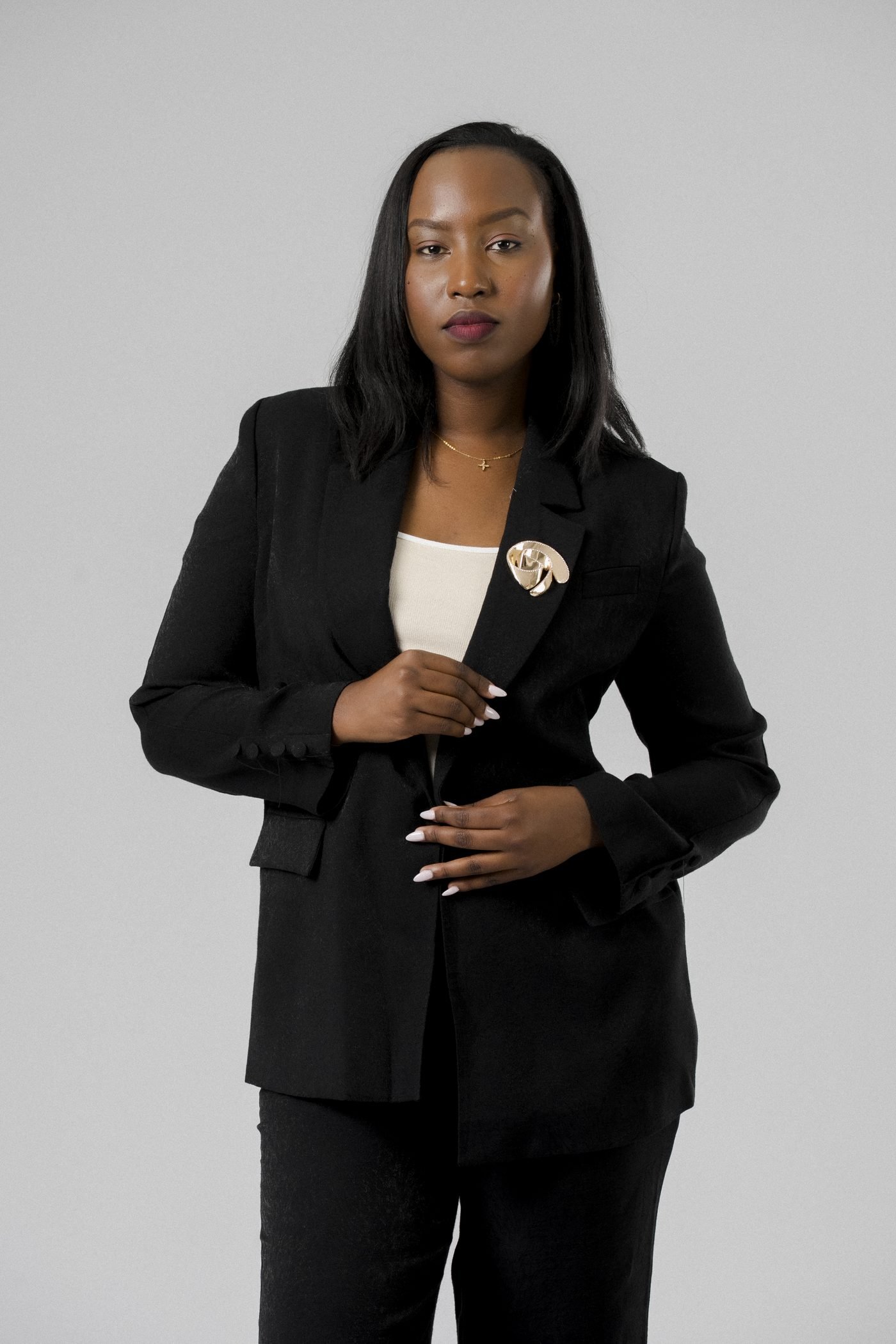 Modern Belted Suit in Black