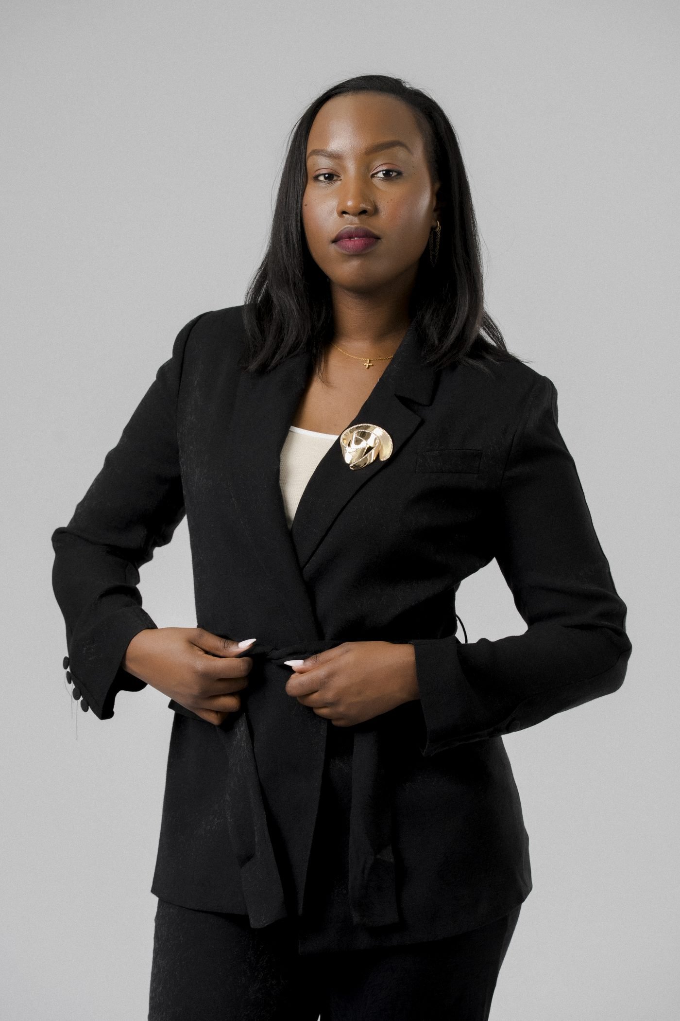 Modern Belted Suit in Black
