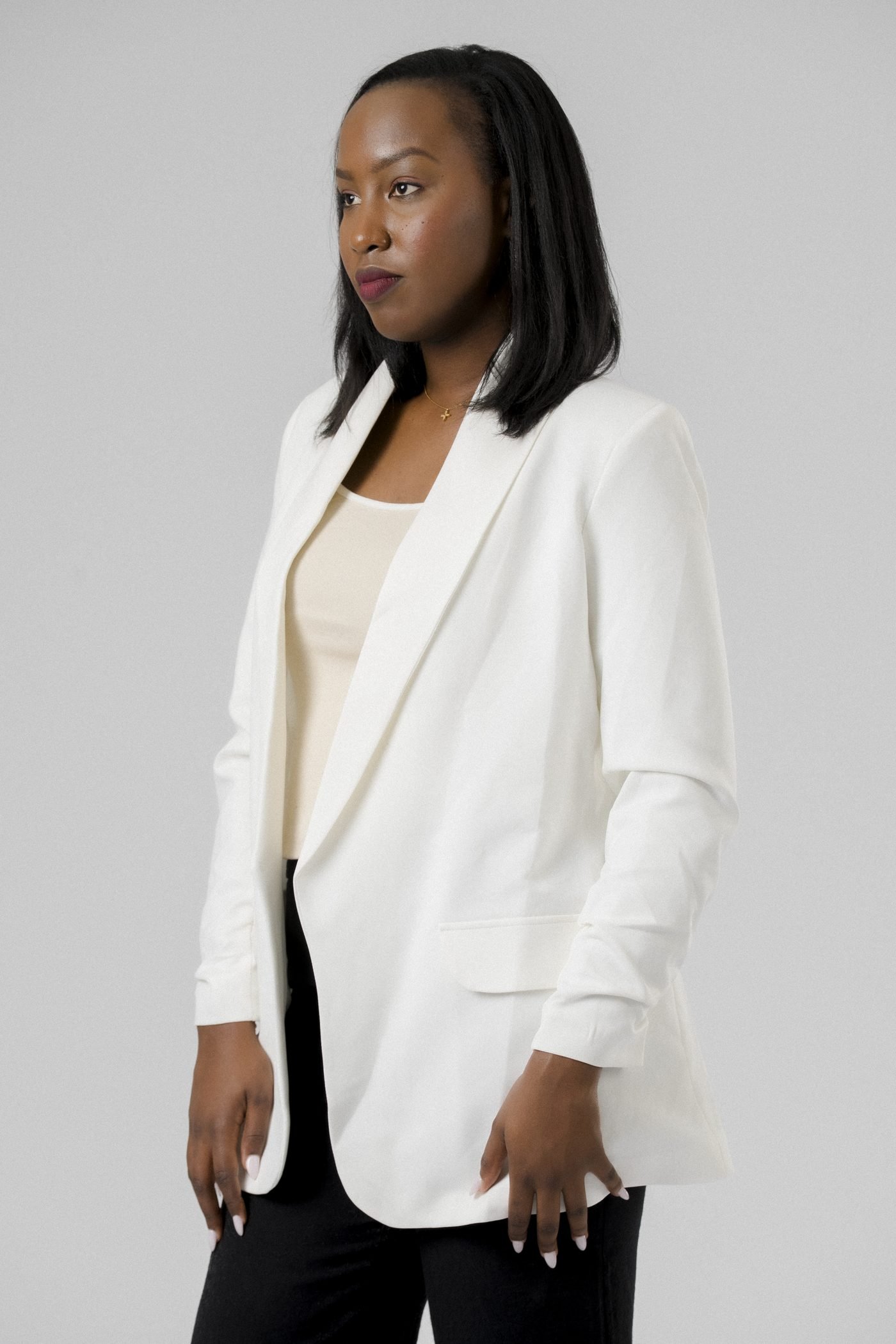 Modern Belted Suit in White