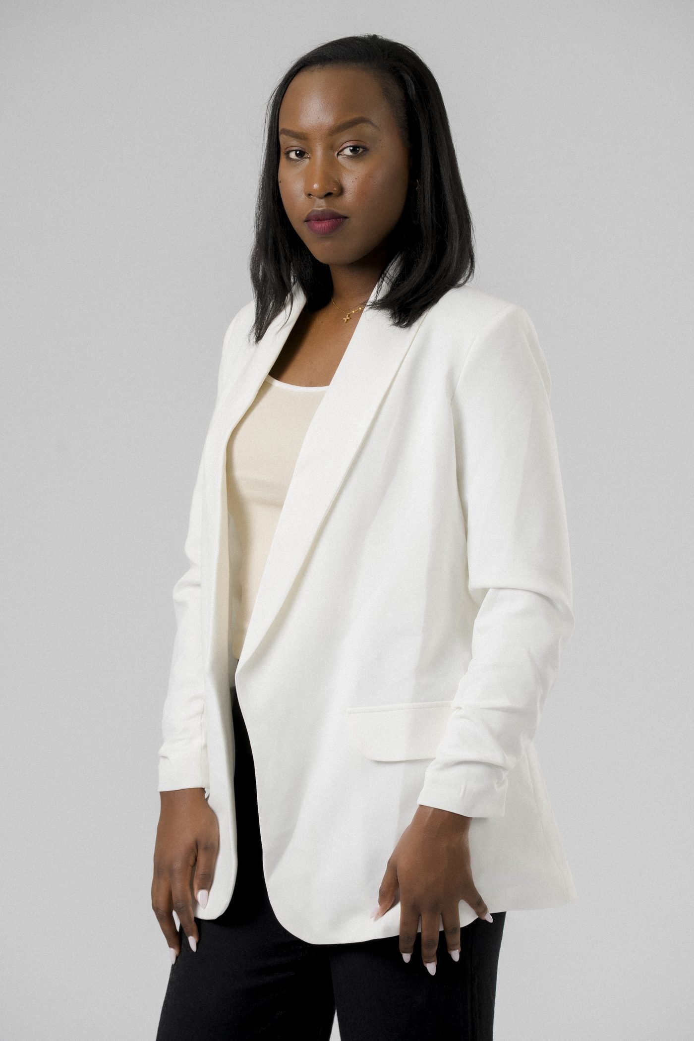 Modern Belted Suit in White