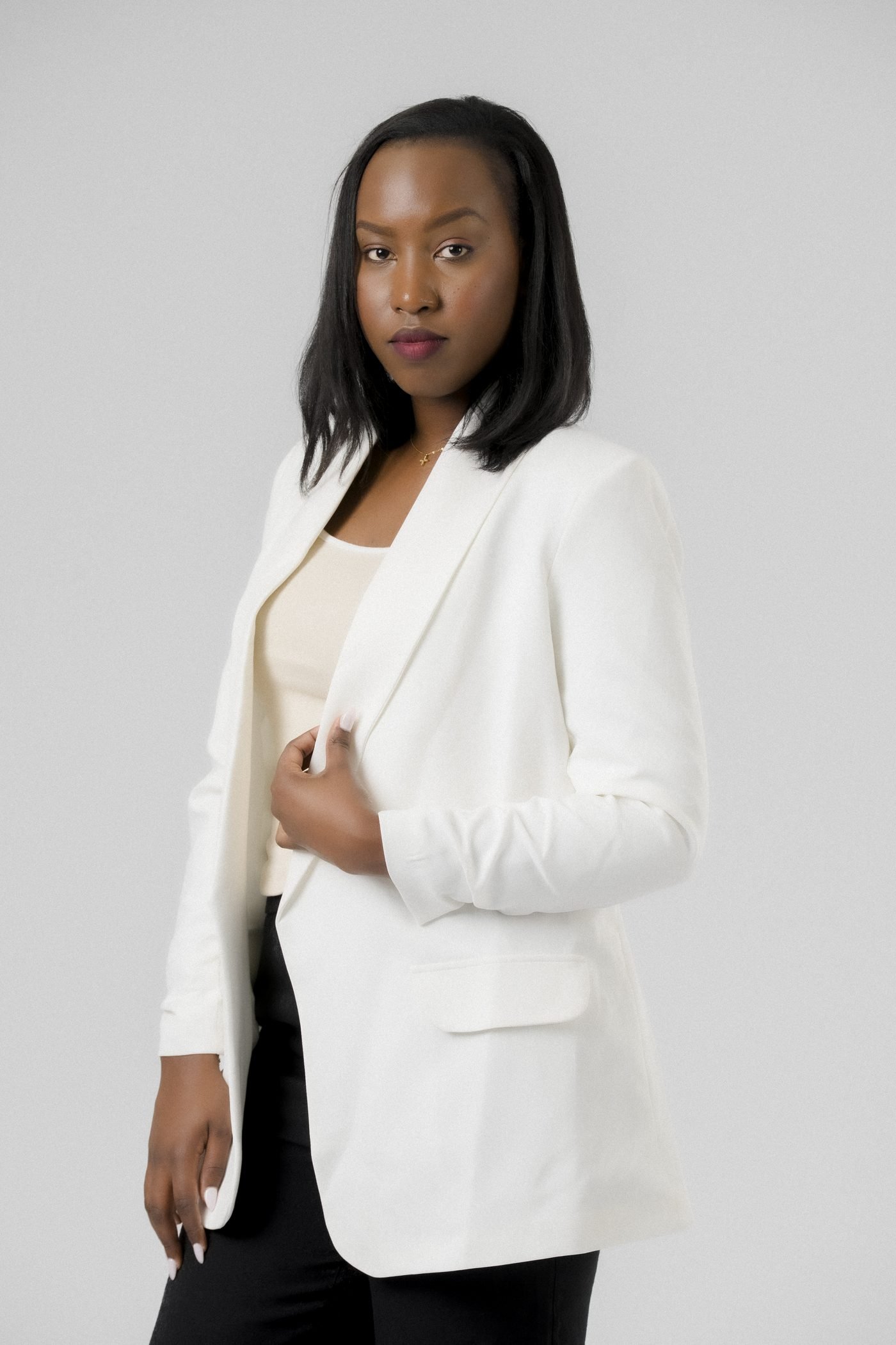 Modern Belted Suit in White